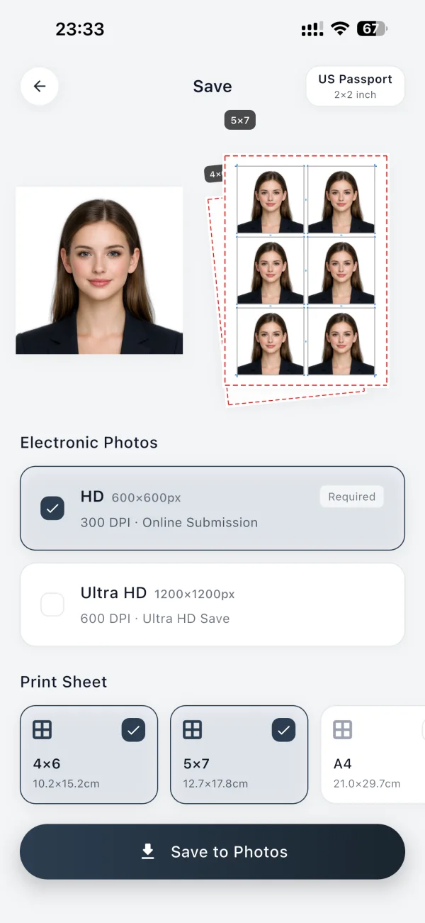 AuraID HD electronic photo and print sheet export options